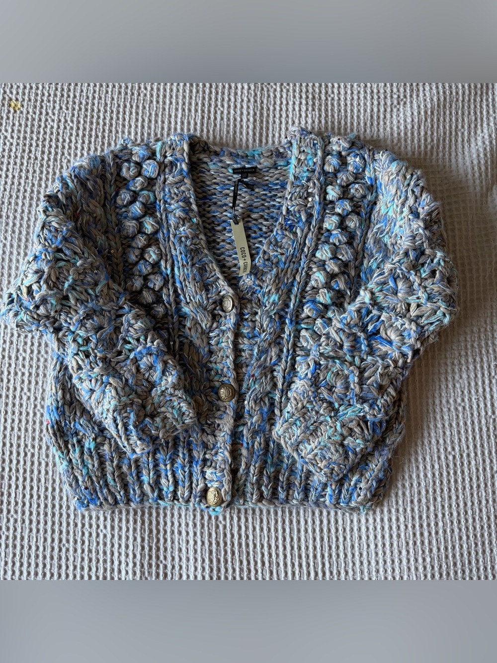 Coco + Carmen Victoria Blue & Gray Chunky Knit Cardigan NWT